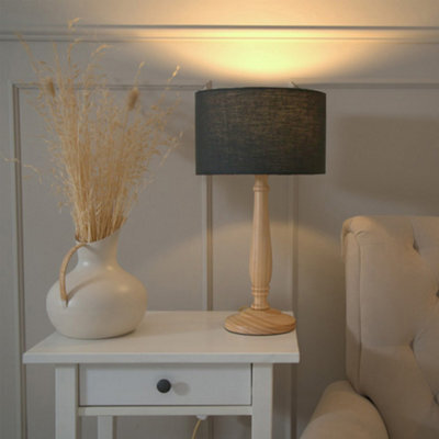 Valuelights Victoria Traditional Light Wood Candlestick Table Lamp With Charcoal Drum Shade - image 1