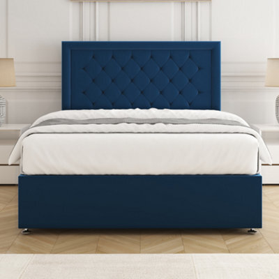 Bsspoke Nova Divan Bed Set In Blue Plush Velvet With 24Inch Headboard & Mattress No Drawers In Double King 3Ft 4Ft 6Ft - image 1