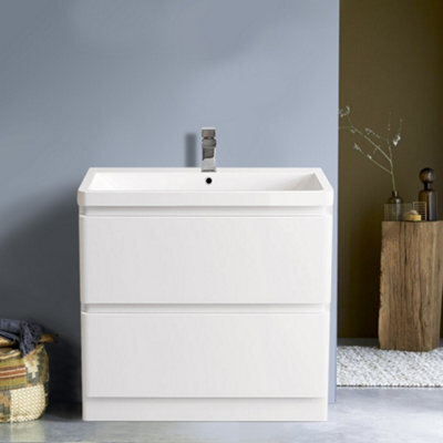Rinse Bathrooms 800mm Free Standing Basin Vanity Cabinet Unit Bathroom Soft Close Drawers Storage Furniture Gloss White - image 1