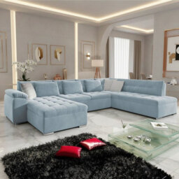 Niko Bis U Shaped Fold Out Corner Sofa Bed For Living Room With Storage Light Blue Left