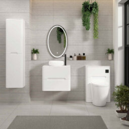 Royal Bathrooms Venice 600mm Gloss White Wall Mounted Bathroom Countertop Vanity Unit 2 Drawer With Milan Basin - thumbnail 4