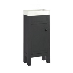Homestylestore 400mm Black Grey Floorstanding Bathroom Vanity Unit And Black Round Handle - thumbnail 1