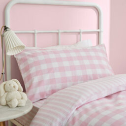 Bianca Fine Linens Bianca Bedding Check And Stripe Cotton Reversible Duvet Cover Set With Pillowcases Pink - thumbnail 2