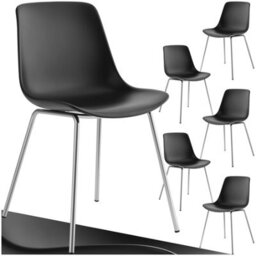 Tectake Set Of 6 Dining Chair Mave - Large Plastic Seat, Ergonomic, High Backrest, 120 Kg Load Capacity  - Black/chrome