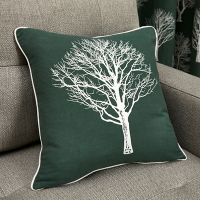 Fusion Woodland Trees Hand Drawn Tree Print Filled Cushion 100% Cotton - image 1