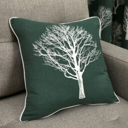 Fusion Woodland Trees Hand Drawn Tree Print Filled Cushion 100% Cotton - thumbnail 1