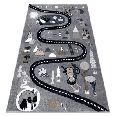 RugsX Carpet Fun Route For Children, Street, Animals Grey 80X150 Cm - image 1