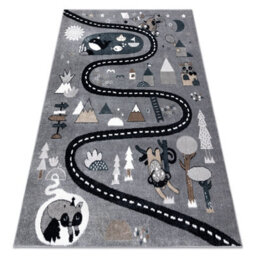 RugsX Carpet Fun Route For Children, Street, Animals Grey 80X150 Cm - thumbnail 1