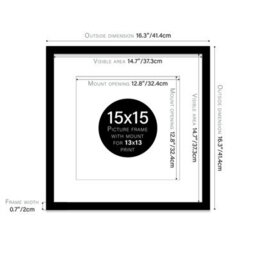 "15X15"" Black Picture Frame - 15X15"" Square Frame With 13X13"" Mount For 15X15""/13X13"" Pictures Art Deco Style Room Decor, 1 Pack" - thumbnail 2