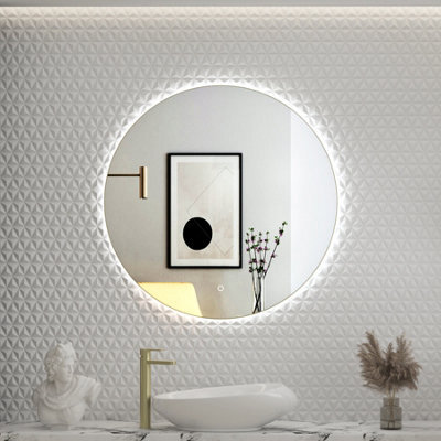 Royal Bathrooms Luton 800 X 800mm Brushed Brass Round Backlit Led Illuminated Bathroom Mirror Framed With Touch Sensor - image 1