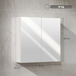 Homcom Bathroom Mirror Cabinet Wall Mounted, 60 X 15 X 60 Cm, White - thumbnail 3