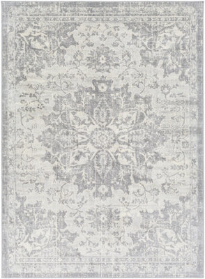Livabliss Monaco-Vintage Grey Ivory Cream Traditional Boho Living Dining Bedroom Rug 160 X 220 Cm Easy Care, Non Shedding - image 1