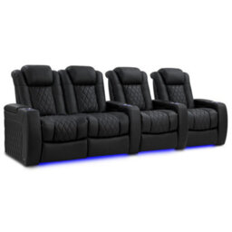 Valencia Tuscany Luxury Edition Home Theater Seating Row Of 4 Loveseat Left Onyx Nappa Leather Diamond Stitching