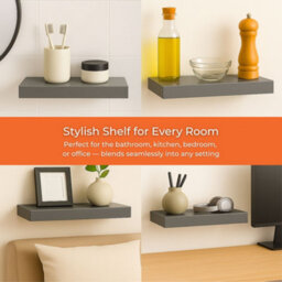 Innoteck 30Cm High Gloss Grey Floating Wall Shelf 30Cm - thumbnail 7