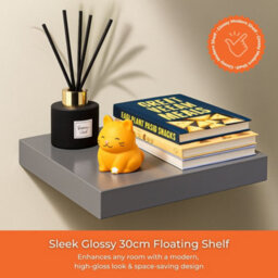 Innoteck 30Cm High Gloss Grey Floating Wall Shelf 30Cm - thumbnail 2