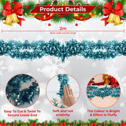 Neel Blue 2M X 9Cm Soft & Bright Christmas Tinsel Garland For Xmas Tree & Home Decorations, Baby Blue - thumbnail 2