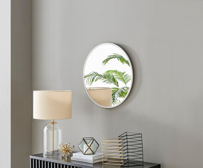 Furniturebox Emma 60Cm Small Art Deco White Metal Frame Round Hallway Bedroom Dining And Living Room Wall Mirror - image 1