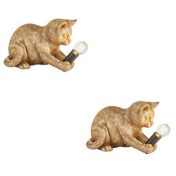 Loops Charming 2 Pack Vintage Gold Kitten Table Lamps For Cat Lovers - thumbnail 1
