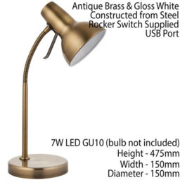 Adjustable Neck Desk Lamp Antique Brass Industrial Metal Shade Table Work Light - thumbnail 2