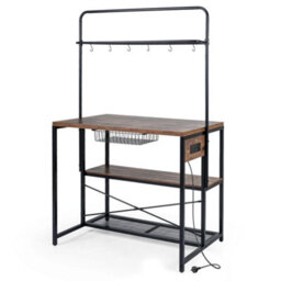 Kitchen Island With Power Outlet Metal Coffee Bar Table With 3 Open Shelves - thumbnail 5
