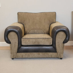 Furnishings For Less UK Portland Fabric Armchair Rolled Arms Brown And Beige Single Seater - thumbnail 1