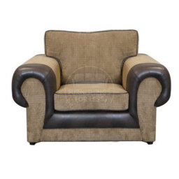 Furnishings For Less UK Portland Fabric Armchair Rolled Arms Brown And Beige Single Seater - thumbnail 2
