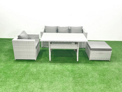 Fimous Garden Dining Set Outdoor Rattan Furniture Set Sofa Dining Table Big Stool Light Grey - image 1