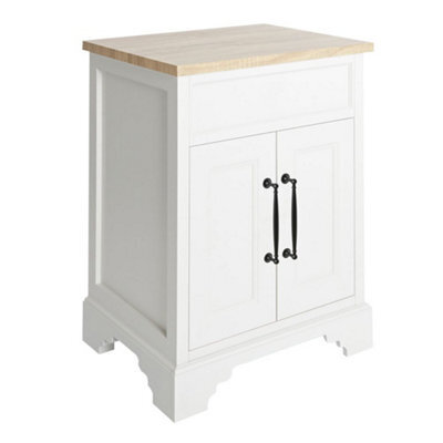 Homestylestore Antique White And Oak 645mm Bathroom Vanity Unit And Black T Bar Handles - image 1