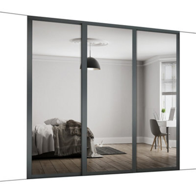 Spacepro Shaker Classic Shaker Mirrored Gloss Graphite 3 Door Sliding Wardrobe Door Kit (H)2220mm (W)2592mm - image 1
