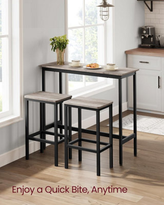Songmics Vasagle Breakfast Bar Table Set With 2 Stools, Dining Table Set, Steel Frame, Heather Greige And Ink Black - image 1
