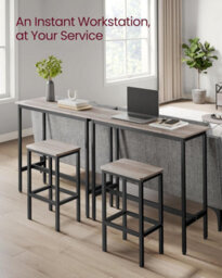 Songmics Vasagle Breakfast Bar Table Set With 2 Stools, Dining Table Set, Steel Frame, Heather Greige And Ink Black - thumbnail 3