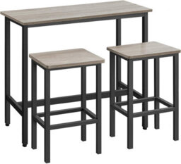 Songmics Vasagle Breakfast Bar Table Set With 2 Stools, Dining Table Set, Steel Frame, Heather Greige And Ink Black - thumbnail 7
