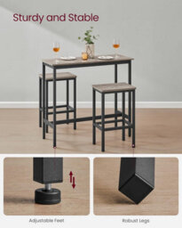 Songmics Vasagle Breakfast Bar Table Set With 2 Stools, Dining Table Set, Steel Frame, Heather Greige And Ink Black - thumbnail 6
