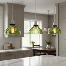 Modern Green Glass Lamp Shade 24.5Cm, Easy Fit Replacement Ceiling Pendant Light Shade, Floral Vintage Glass Hanging Lamps - thumbnail 3