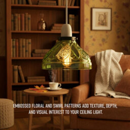 Modern Green Glass Lamp Shade 24.5Cm, Easy Fit Replacement Ceiling Pendant Light Shade, Floral Vintage Glass Hanging Lamps - thumbnail 7
