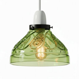 Modern Green Glass Lamp Shade 24.5Cm, Easy Fit Replacement Ceiling Pendant Light Shade, Floral Vintage Glass Hanging Lamps
