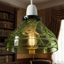 Modern Green Glass Lamp Shade 24.5Cm, Easy Fit Replacement Ceiling Pendant Light Shade, Floral Vintage Glass Hanging Lamps - thumbnail 6