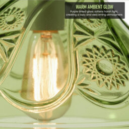 Modern Green Glass Lamp Shade 24.5Cm, Easy Fit Replacement Ceiling Pendant Light Shade, Floral Vintage Glass Hanging Lamps - thumbnail 5