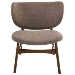 Wyld And Coco Signature Home Luxe Dining Chair - Dark Brown Taupe Boucle, Rubberwood Legs, Retro-Traditional Style - thumbnail 1