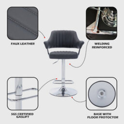 Hnnhome Modern Emper Padded Swivel Faux Leather Breakfast Kitchen Bar Stool Pub Barstool (Grey) - thumbnail 2