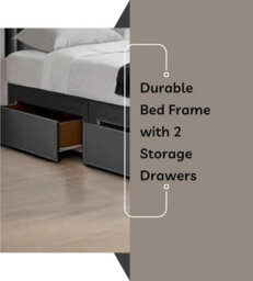 Black Plush 3Ft Single Bed With Matttress  2 Storage Drawers And 20 Inch Plain Borderd Headboard - thumbnail 4