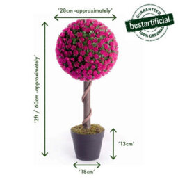 Best Artificial 2Ft / 60Cm Pink Rose Ball Tree Plant Garden Office Conservatory Tropical Indoor Outdoor - thumbnail 2