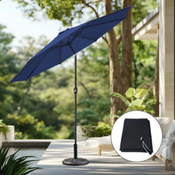 Sundaze Blue Round Garden 3M Parasol Patio Crank Tilt Umbrella  W/ Base Cover