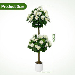 London Boutique Artificial Geranium Tree 120 Cm, Faux Flower Topiary Plant, Three Ball Design, Uv Resistant, White Plant In Pot - thumbnail 4