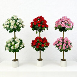London Boutique Artificial Geranium Tree 120 Cm, Faux Flower Topiary Plant, Three Ball Design, Uv Resistant, White Plant In Pot - thumbnail 8