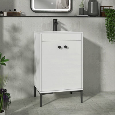Royal Bathrooms Verona 500mm Gloss White Floor Standing Bathroom Vanity Unit 2 Door With Minimalist Basin & Matt Black Knob - image 1