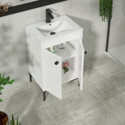 Royal Bathrooms Verona 500mm Gloss White Floor Standing Bathroom Vanity Unit 2 Door With Minimalist Basin & Matt Black Knob - thumbnail 5