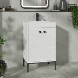 Royal Bathrooms Verona 500mm Gloss White Floor Standing Bathroom Vanity Unit 2 Door With Minimalist Basin & Matt Black Knob - thumbnail 1
