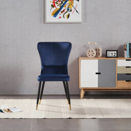 Life Interiors Single Blue/gold New York Modern Velvet Dining Chair With High Back, Black Metal Legs, And Gold Tips - thumbnail 2