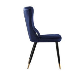 Life Interiors Single Blue/gold New York Modern Velvet Dining Chair With High Back, Black Metal Legs, And Gold Tips - thumbnail 3